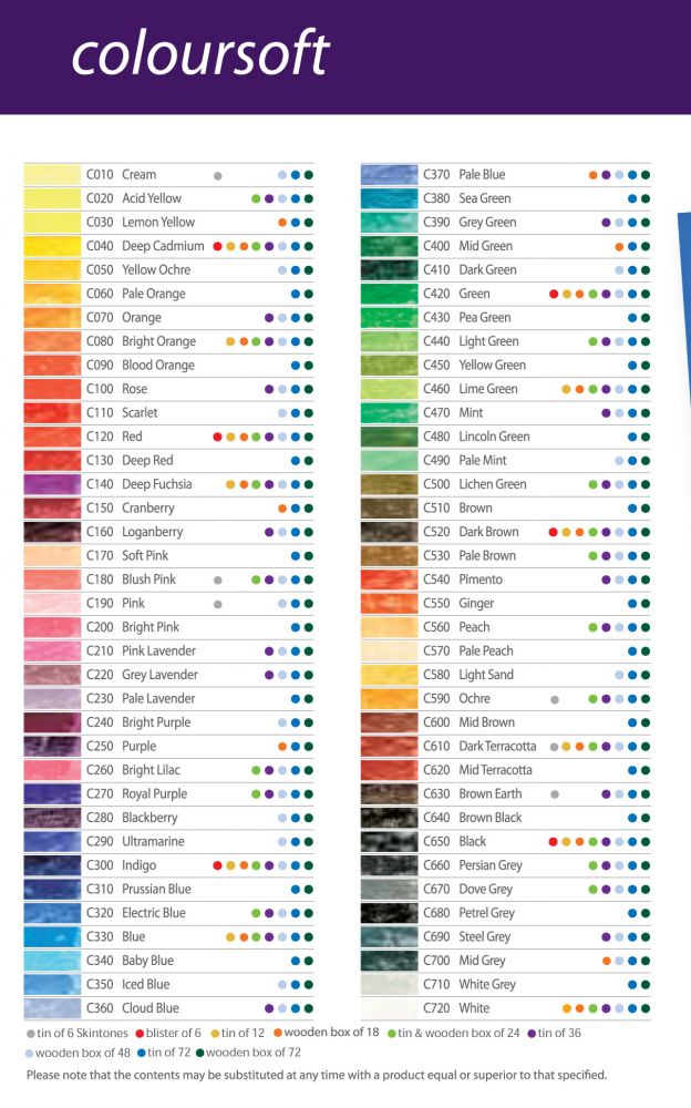 Colour Chart - Watercolours - St. Petersburg - Art Supply Bu