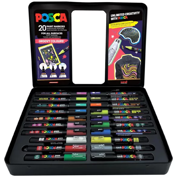 Posca filc készlet, KARÁCSONYI - Uni Posca Acrylic Paint Marker Groovy Colours Set, Gift box, 20pcs