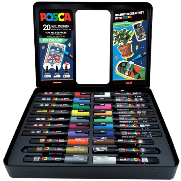 Posca filc készlet, KARÁCSONYI - Uni Posca Acrylic Paint Marker Pop Colours Set, Gift box, 20pcs