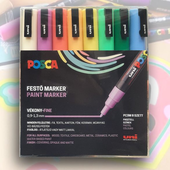 Akrilfilc készlet - Uni Posca Acrylic Paint Marker PC3M Set, Fine - 0,9-1.3mm - Pastel