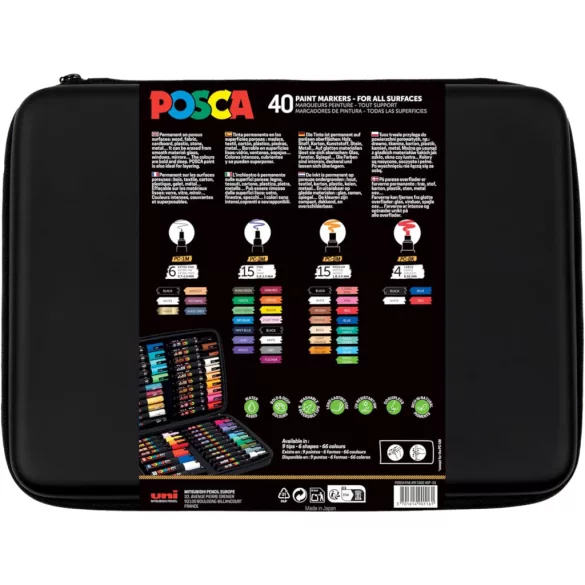 Posca filc készlet, Nagy - Uni Posca 40pcs Acrylic Paint Markers Large Set in Zipp-Case - 40pcs