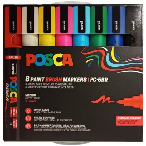 Posca ecsetilc készlet - Posca 8 Paint Brush Markers Set, Standard Colors, Brush Tip, 1-4mm