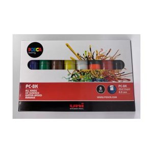 Dekormarker, vágott, 8 különböző szín - Uni Posca Acrylic Paint Marker PC-8K Set, 8mm széles hegy