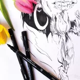 Tűfilc készlet - UNI PIN Manga Shonen 5 db-os készlet - fekete 0.05, 0.3, 0.8, 1.2 és ecsetfilc