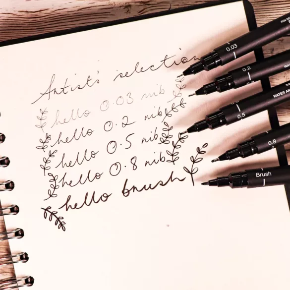 Tűfilc készlet - UNI PIN Manga Shonen 5 db-os készlet - fekete 0.05, 0.3, 0.8, 1.2 és ecsetfilc