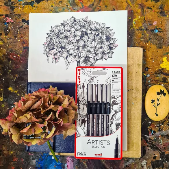 Tűfilc készlet - UNI PIN Calligraphy 5 db-os készlet - fekete 0.1, 0.5, méretekben és vágott hegyű 1.0, 2.0, 3.0