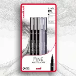 Filc készlet - Uni-Ball Fine and Delicate Set 5pc Uni-pin - fekete, világosszürke, sötétszürke