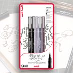   Filc készlet - Uni-Ball Flow Flowrish Brush Tip Collection Set 5pc Uni-pin - sepia, ligh and dark grey, black