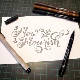 Filc készlet - Uni-Ball Flow Flowrish Brush Tip Collection Set 5pc Uni-pin - sepia, ligh and dark grey, black