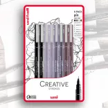 Filc készlet - Uni-Ball Creative Strokes Set 8pc Uni-pin - sepia, ligh and dark grey, black