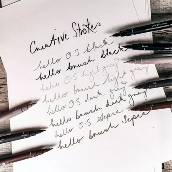 Filc készlet - Uni-Ball Creative Strokes Set 8pc Uni-pin - sepia, ligh and dark grey, black