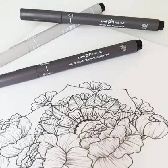 Filc készlet - Uni-Ball Creative Strokes Set 8pc Uni-pin - sepia, ligh and dark grey, black