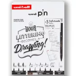 Tűfilc és ecsetfilc készlet - UNI PIN MANGA 9 db-os készlet - fekete tűfilcek plusz ecsetfilcek: fekete, világosszürke és sötétszürke