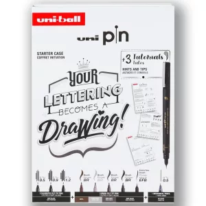 Tűfilc és ecsetfilc készlet - UNI PIN MANGA 9 db-os készlet - fekete tűfilcek plusz ecsetfilcek: fekete, világosszürke és sötétszürke