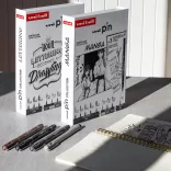 Tűfilc és ecsetfilc készlet - UNI PIN MANGA 9 db-os készlet - fekete tűfilcek plusz ecsetfilcek: fekete, világosszürke és sötétszürke