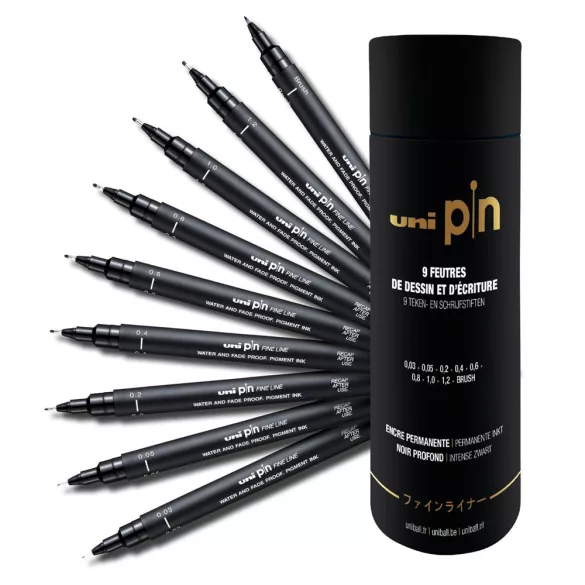 Uni Pin Drawing and Writing Felt-Tip Pens - 9pcs