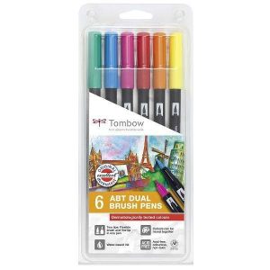 Tombow ABT Dual Brush Pen - Kéthegyű marker filctoll 6 db - bőrgyógyászatilag tesztelt színek