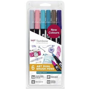 Tombow ABT Dual Brush Pen - Kéthegyű marker filctoll 6 db - vintage