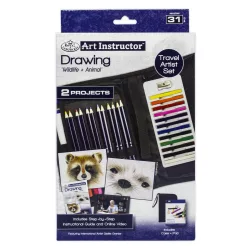   Művészeti utazó készlet oktató videóval - Rajzolás színesceruzával - állatos képek - 31 részes szett