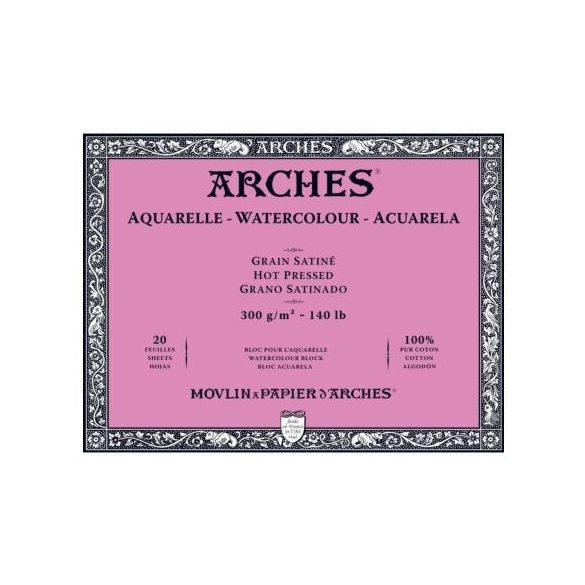 ARCHES savmentes akvarelltömb 100 % pamutból, 300 gr, melegen préselt, sima - 20 lap, 18 x 26 cm