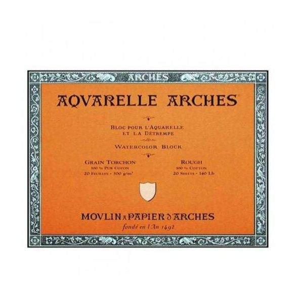 ARCHES savmentes akvarelltömb 100 % pamutból, 300 gr, hidegen préselt, durva felületű - 20 lap, 18 x 26 cm