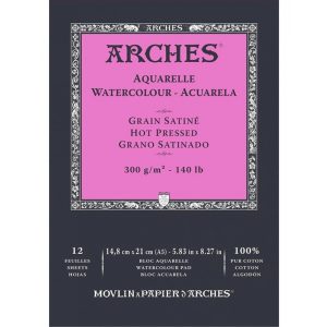 ARCHES savmentes akvarelltömb 100 % pamutból, 300 gr, melegen préselt, sima - 12 lap, A5