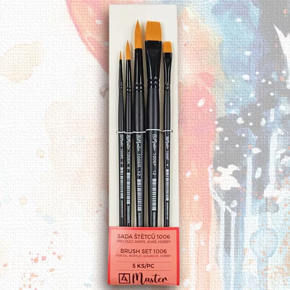 Ecsetkészlet, szintetikus - ARTIKON Master 1006 Sythetic Flat Gold Taklon Art Brush Set - 5pcs
