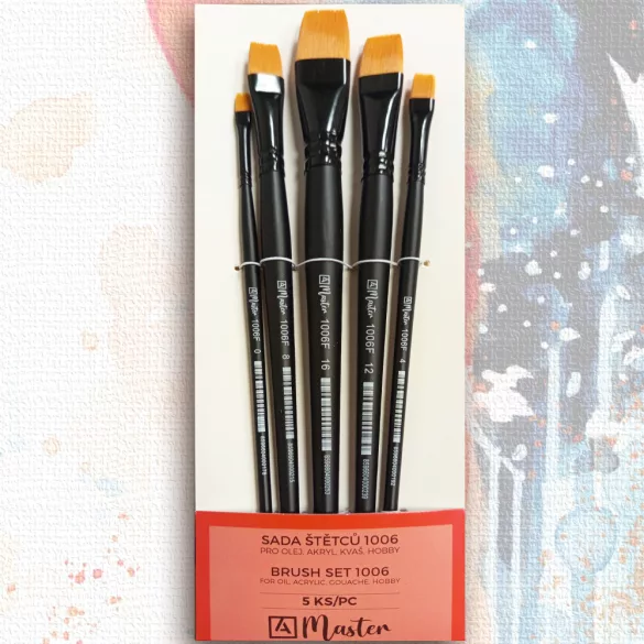 Ecsetkészlet, szintetikus - ARTIKON Master 1006 Sythetic Flat Gold Taklon Art Brush Set - 5pcs