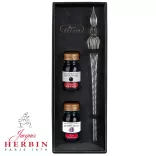 Calligraphy Set - Jacques Herbin Transparent Spiral Body Round Glass Pen & Ink Set