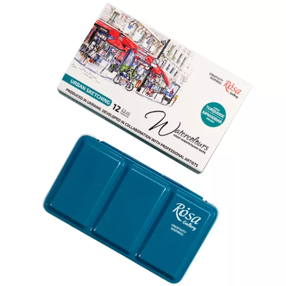 Akvarellfesték készlet, szilkés - Rósa Gallery Watercolours "Urban Sketching" Set in Tin box - 12x2,5ml