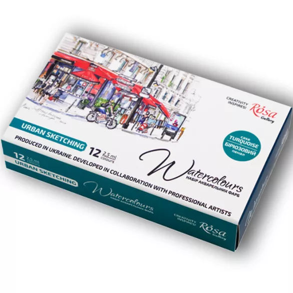 Akvarellfesték készlet, szilkés - Rósa Gallery Watercolours "Urban Sketching" Set in Tin box - 12x2,5ml