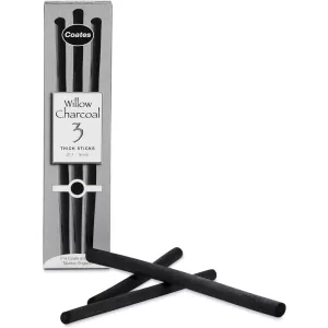 Coates Willow Charcoal Set of 3 Charcoal Stick, Black 7-9 mm (and other sizes)