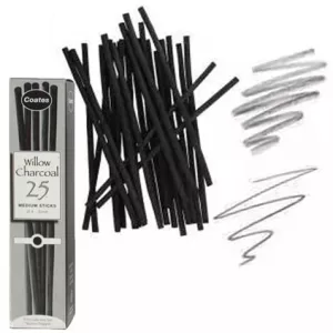 Rajzszén készlet - Coates Willow Charcoal Set of 25 Charcoal Stick, Black 2-3mm
