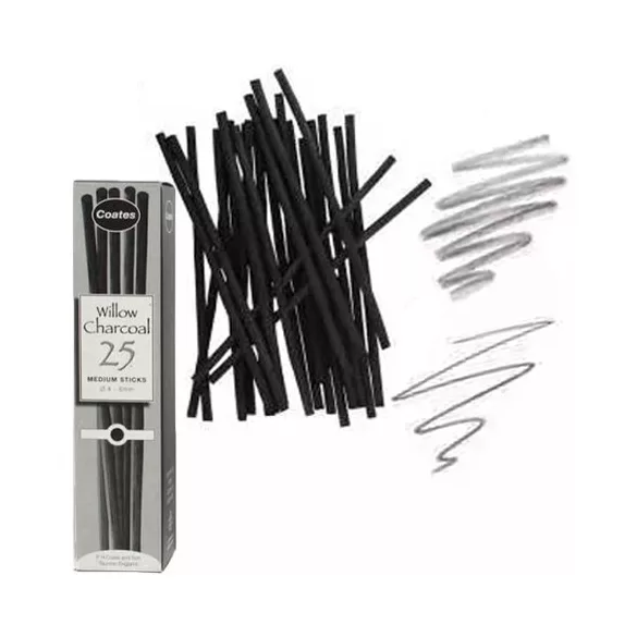 Rajzszén készlet - Coates Willow Charcoal Set of 25 Charcoal Stick, Black 2-3mm