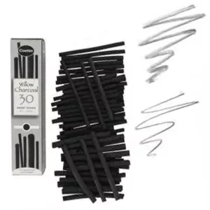 Coates Willow Charcoal Set of 30 pc Short Mixture Charcoal Stick, Black