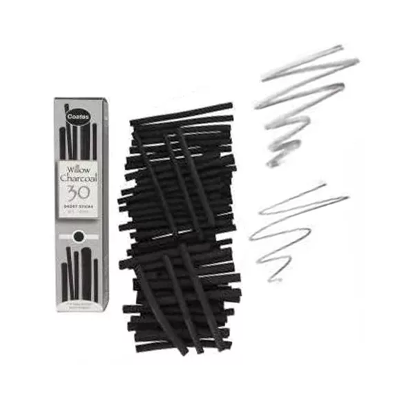 Coates Willow Charcoal Set of 30 pc Short Mixture Charcoal Stick, Black