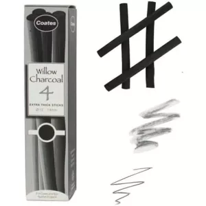 Coates Willow Charcoal Set of 4 Charcoal Stick, Black 12-14 mm (and other sizes)