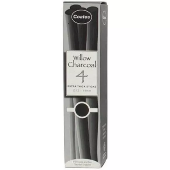 Coates Willow Charcoal Set of 4 Charcoal Stick, Black 12-14 mm (and other sizes)