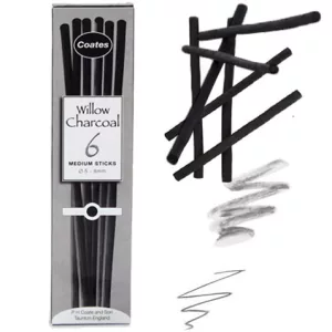 Rajzszén készlet - Coates Willow Charcoal Set of 6 Charcoal Stick, Black 5-6mm