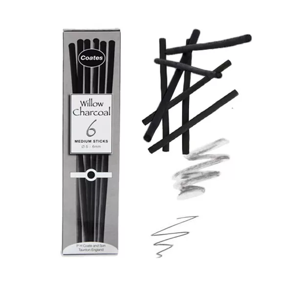 Rajzszén készlet - Coates Willow Charcoal Set of 6 Charcoal Stick, Black 5-6mm