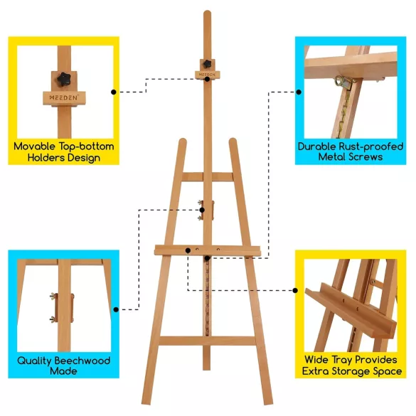Festőállvány - MEEDEN Basic Beech Wood A-Frame Painting Art Easel 6031-YM - Natural Color