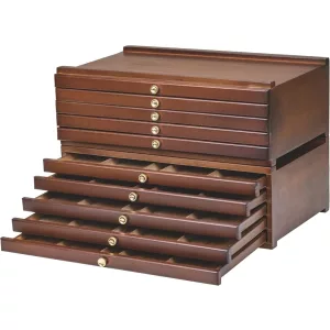 Festődoboz, kellékdoboz diószínű bükkfa - MEEDEN Art Supply Storage Art Box, Wallnut Colour Beech, Large Capacity - 10 fiókos