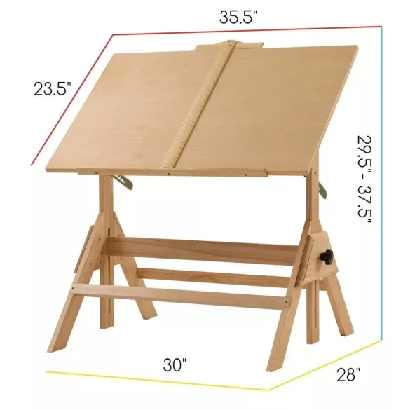 Rajz- és Festőasztal, Natúr - MEEDEN Vintage Wood Drafting Table, Natural