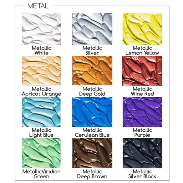 MEEDEN Heavy Body Acrylic Paint Set, 12 Metallic Colors (0.74 oz, 22 ml) in tube