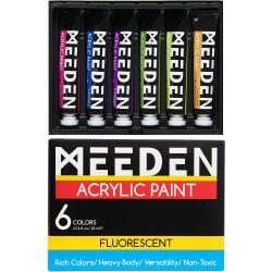   MEEDEN Heavy Body Acrylic Paint Set, 6 Fluorescent-Neon Colors (0.74 oz, 22 ml) in tube