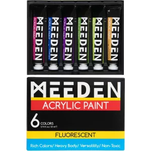 MEEDEN Heavy Body Acrylic Paint Set, 6 Fluorescent-Neon Colors (0.74 oz, 22 ml) in tube