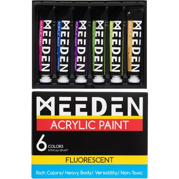 MEEDEN Heavy Body Acrylic Paint Set, 6 Fluorescent-Neon Colors (0.74 oz, 22 ml) in tube