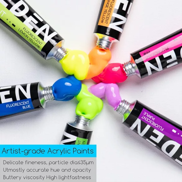 MEEDEN Heavy Body Acrylic Paint Set, 6 Fluorescent-Neon Colors (0.74 oz, 22 ml) in tube