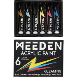   MEEDEN Heavy Body Acrylic Paint Set, 6 Gleaming-Iridescent Colors (0.74 oz, 22 ml) in tube