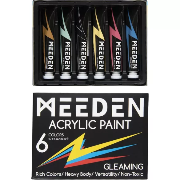 MEEDEN Heavy Body Acrylic Paint Set, 6 Gleaming-Iridescent Colors (0.74 oz, 22 ml) in tube